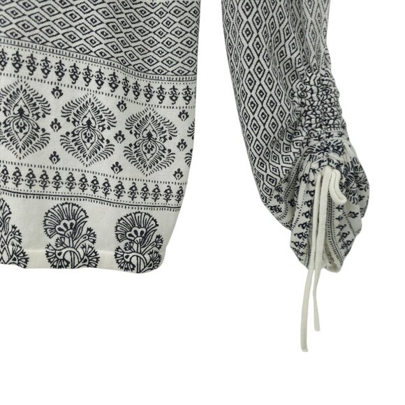 Chicos Open Front Cardigan Womens Size 2 US L Ruched Sleeve Sweater Paisley - Picture 11 of 16